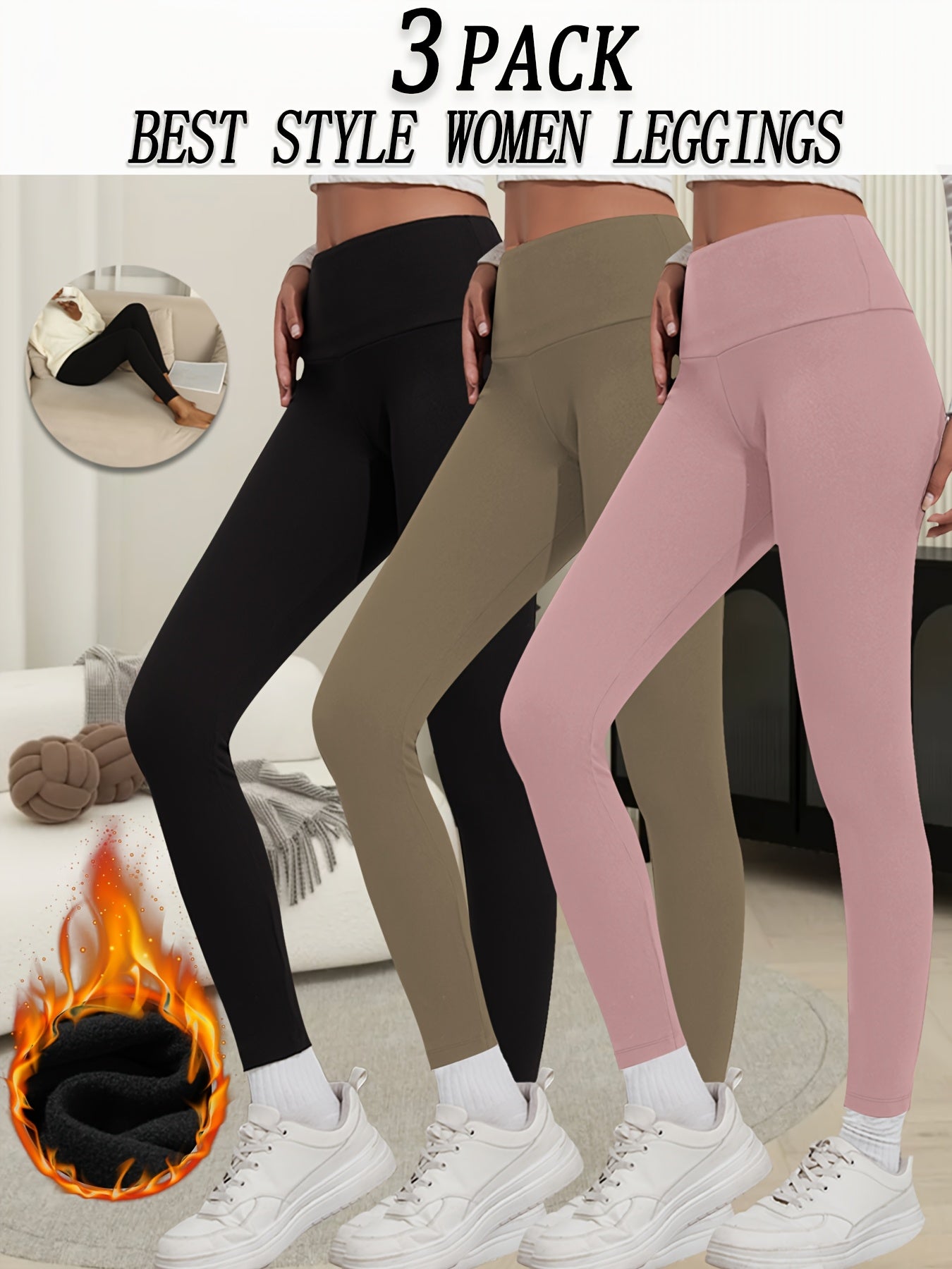 Womens Thermal Fleece High Waisted Leggings