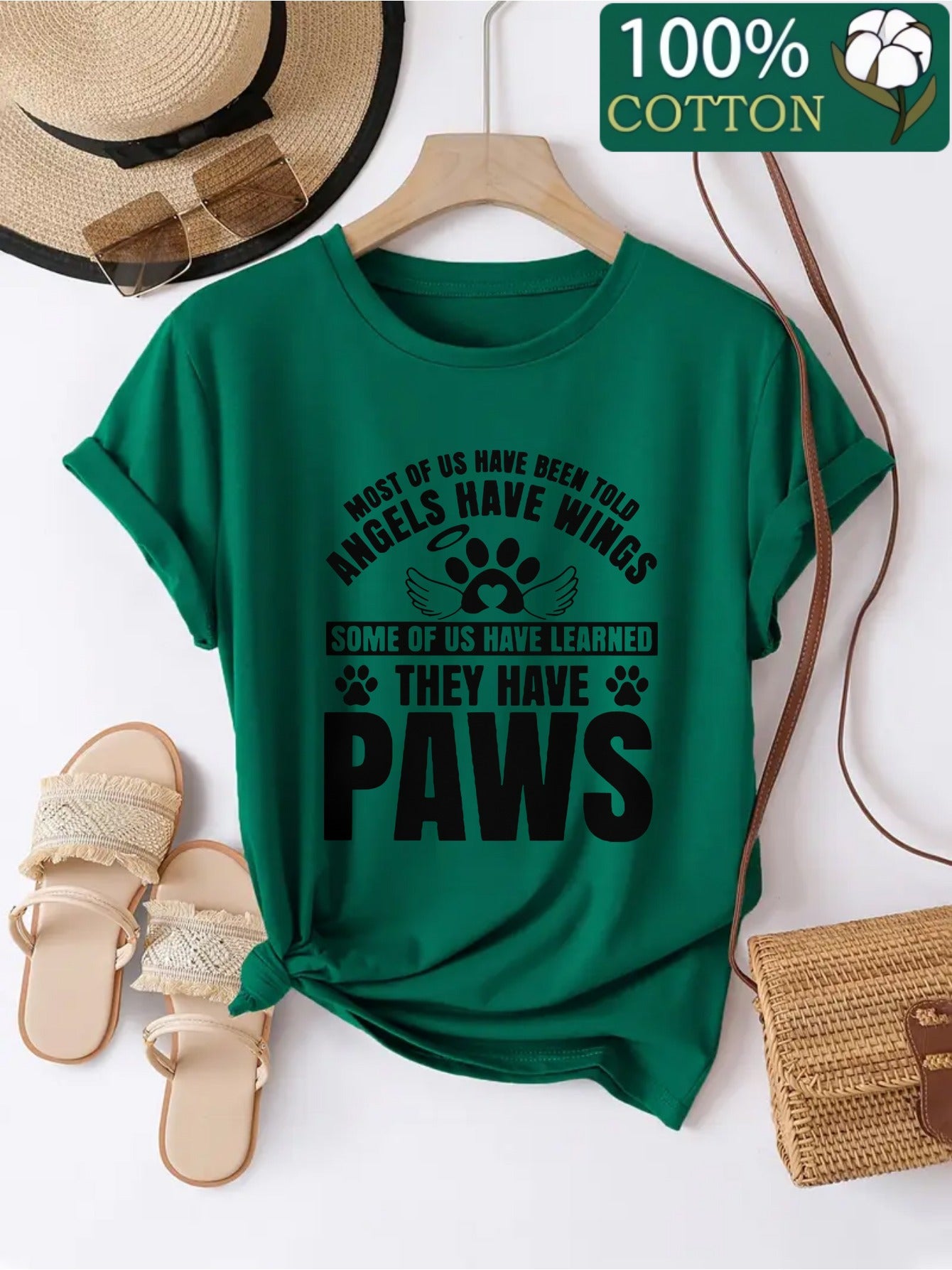 Women's Cotton Paw Print Graphic T-Shirt
