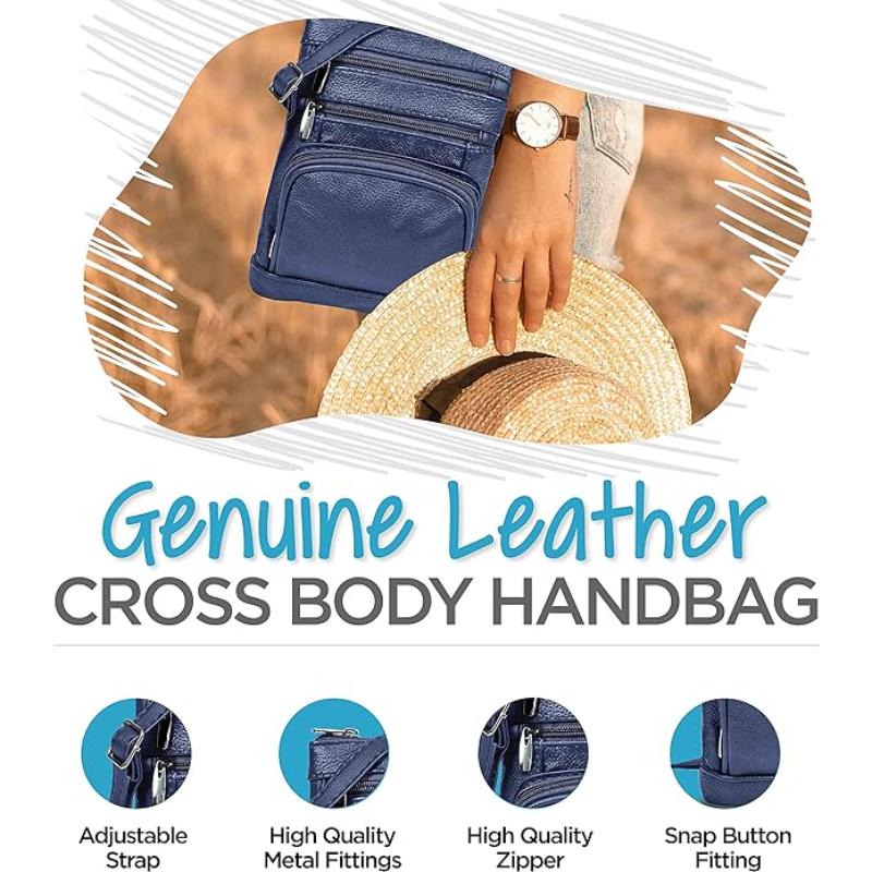 Genuine Leather Crossbody Handbag in Multiple Colors