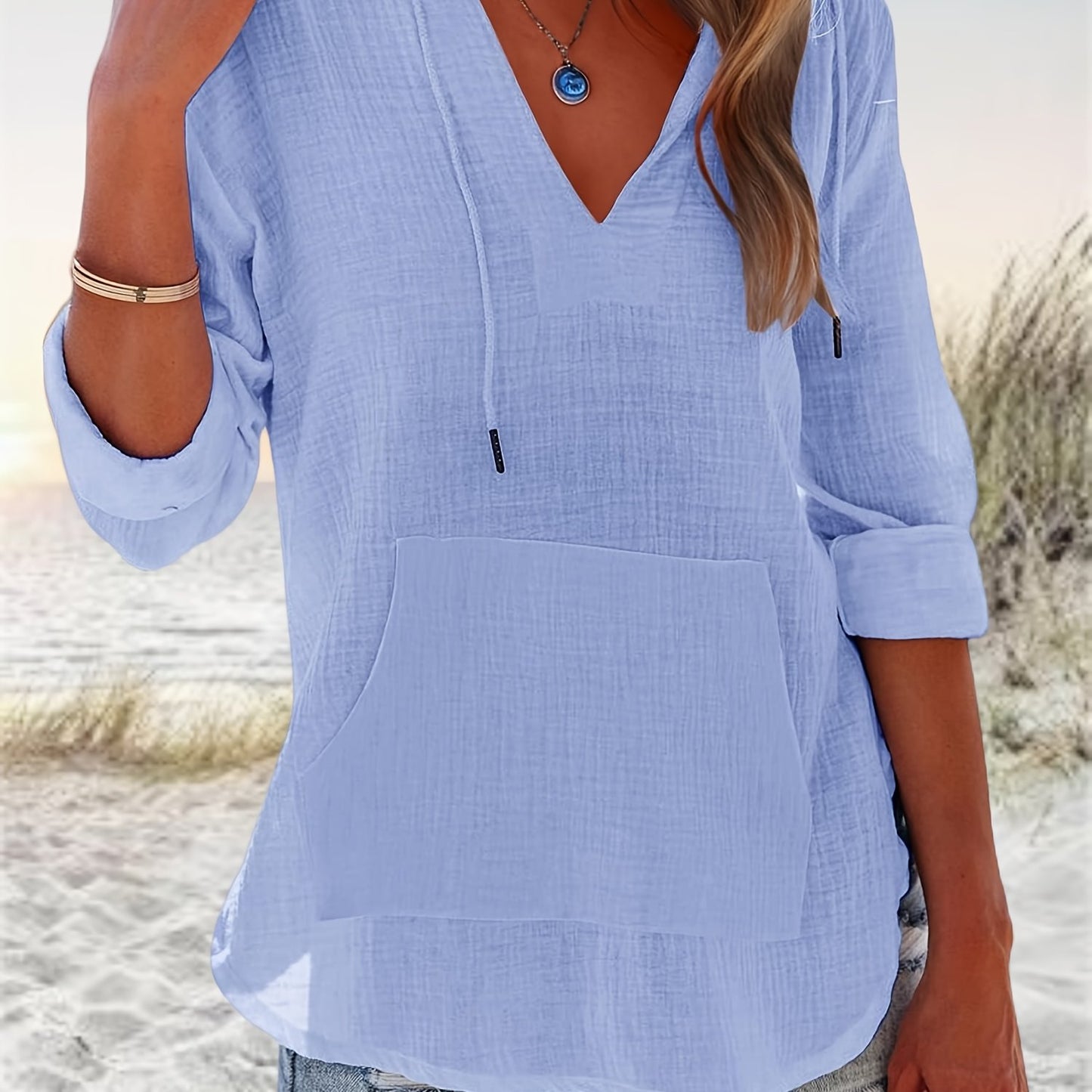 Womens V Neck Beach Hoodie Sweatshirt