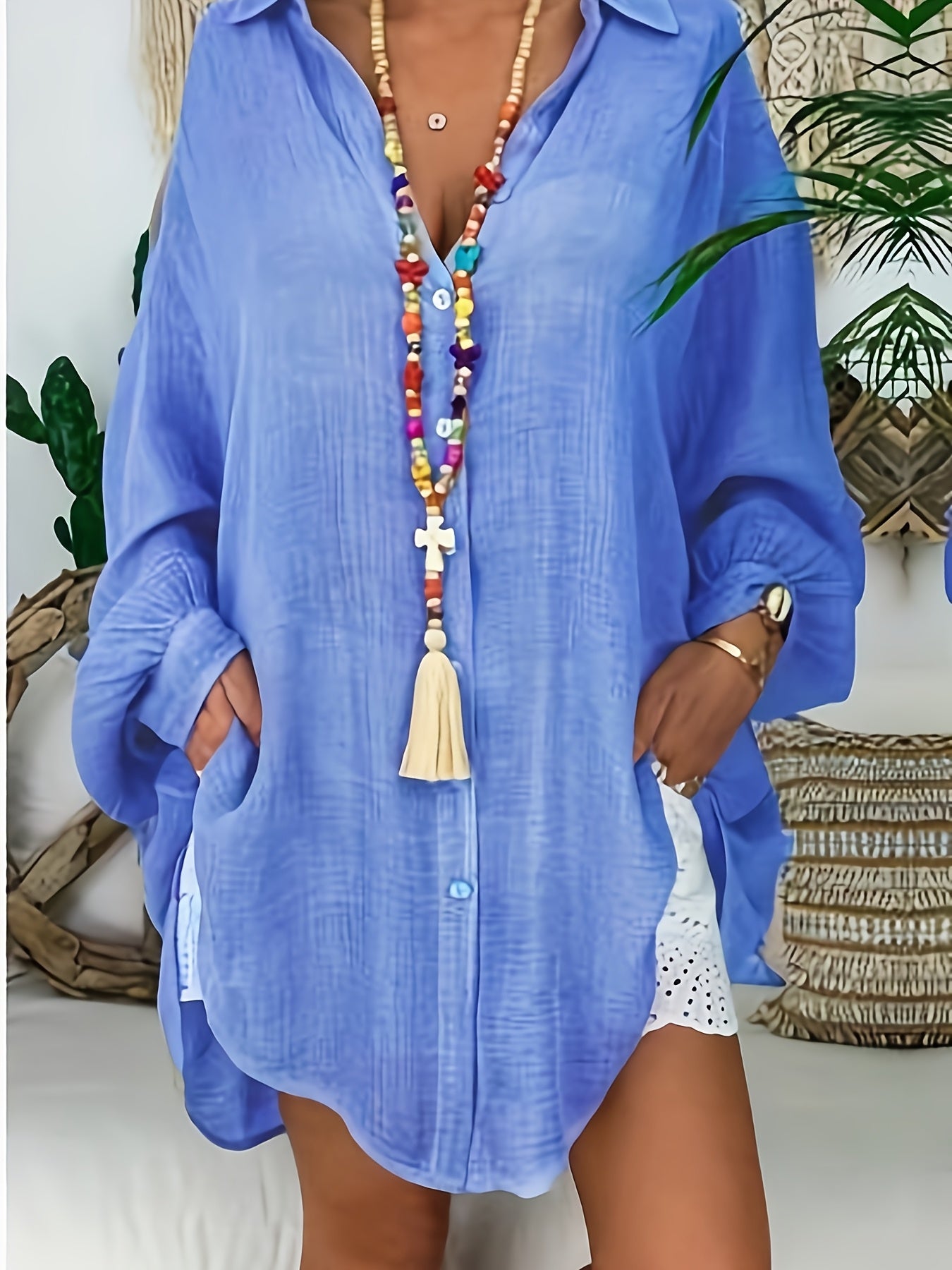 Women's Plus Size Button Front Blouse