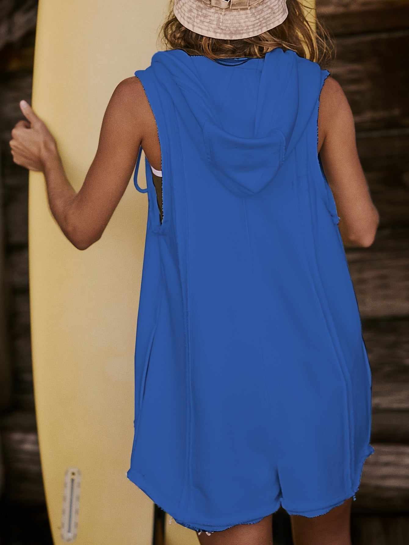 Womens Casual Sleeveless Hoodie Jumpsuit