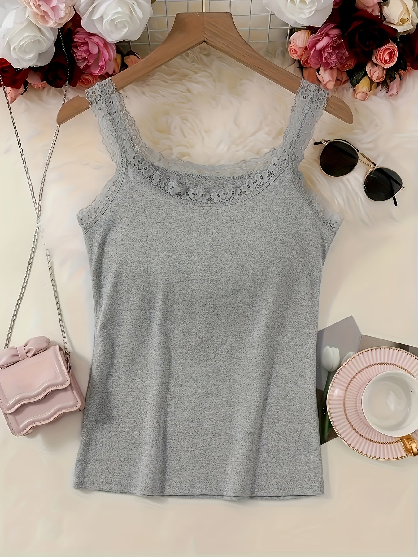 Plus Size Lace Camisole Vests Set