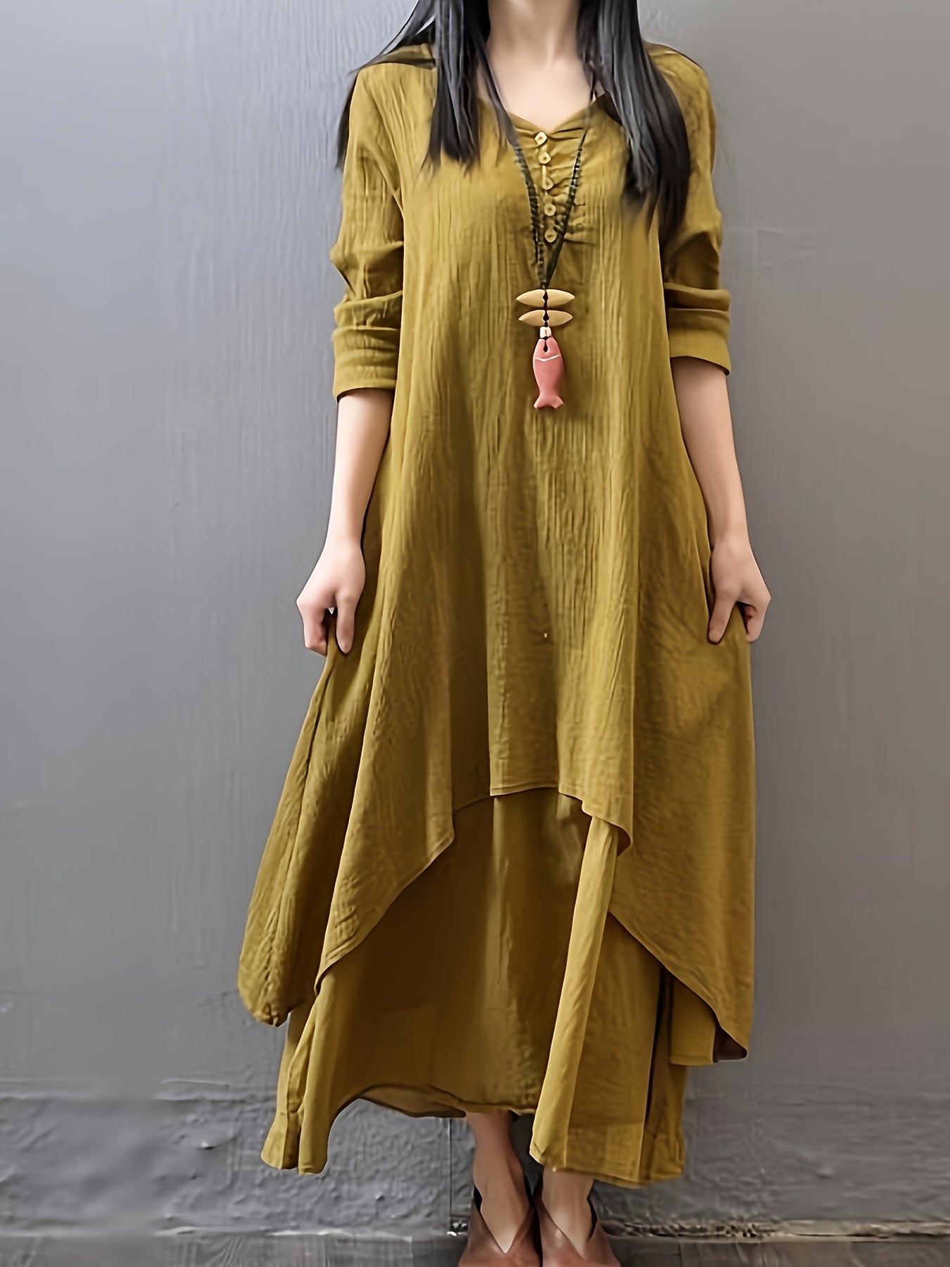 Women's Bohemian V-Neck Long Sleeve Dress