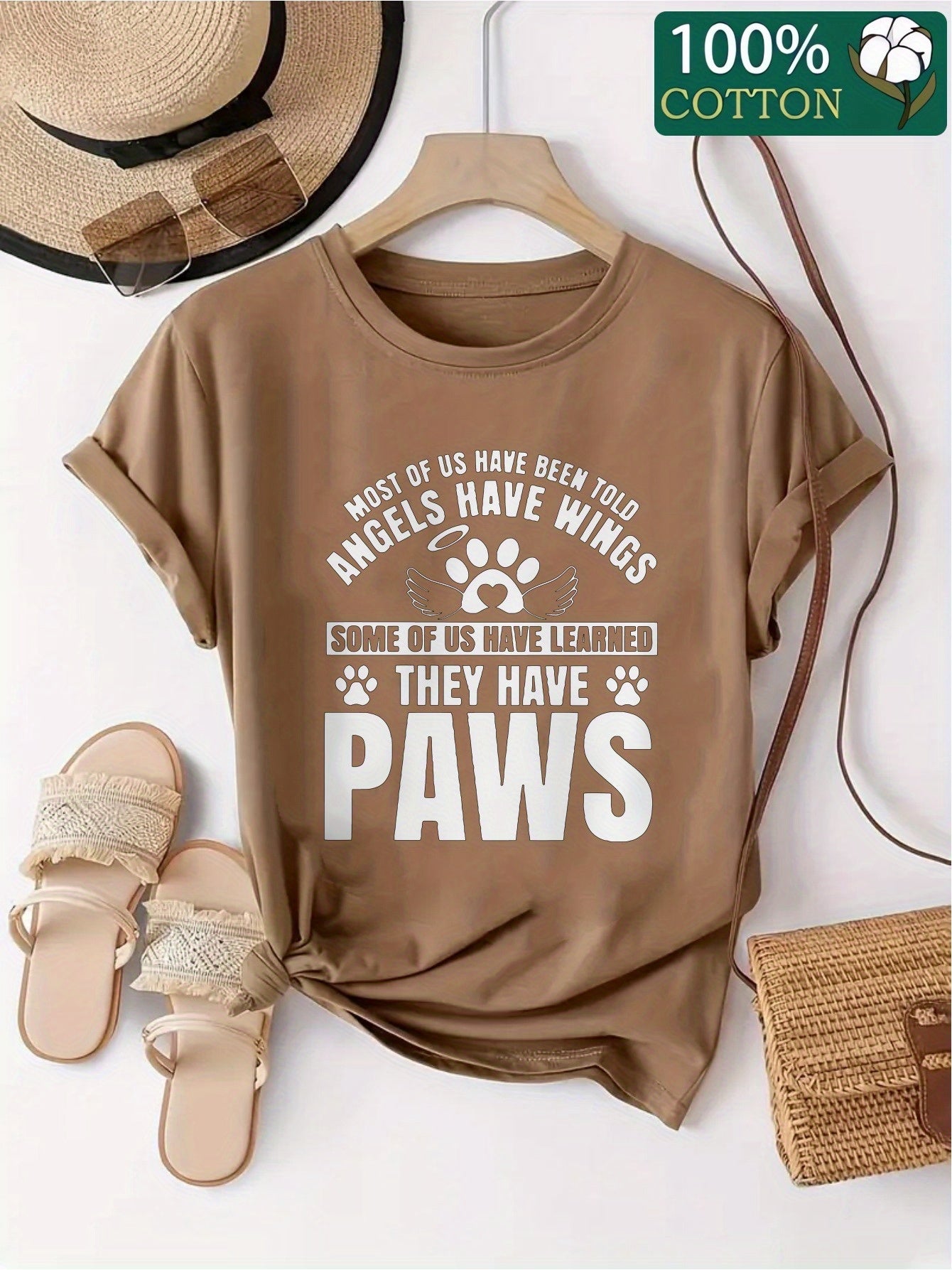 Women's Cotton Paw Print Graphic T-Shirt