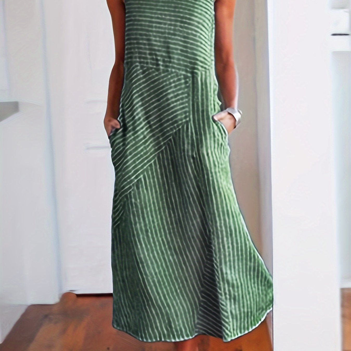 Womens Striped Midi Dress with Pockets