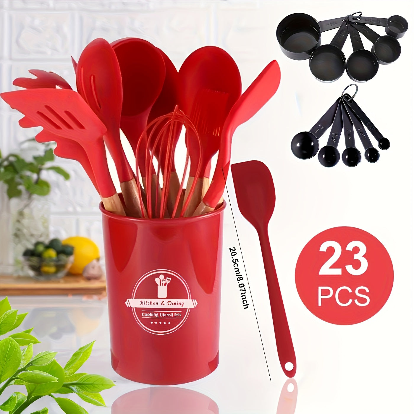 23pcs Silicone Utensils Set With Wooden Handles
