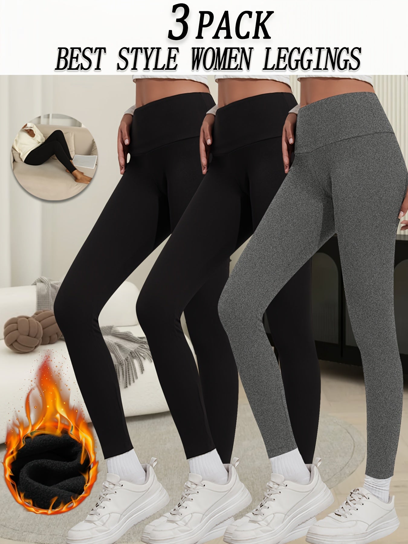 Womens Thermal Fleece High Waisted Leggings