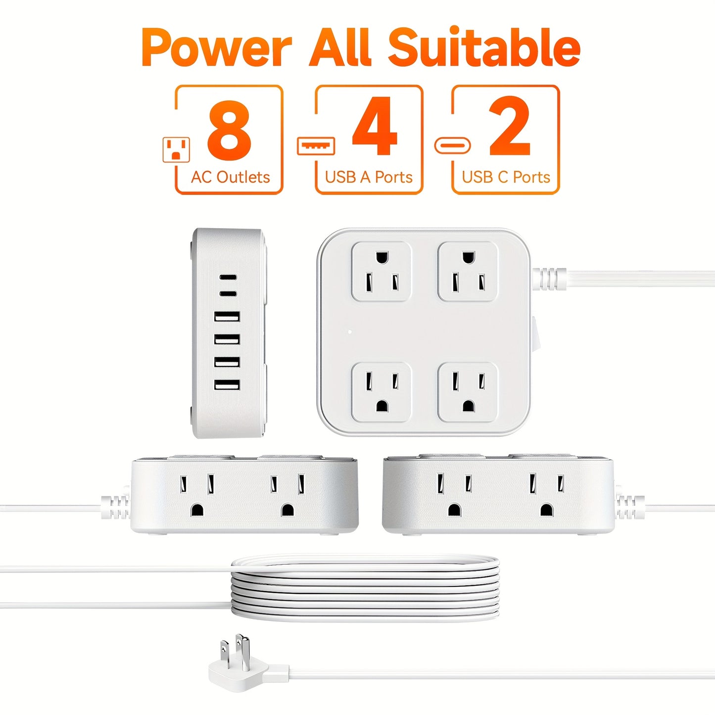 Compact Power Strip with USB Charging Ports
