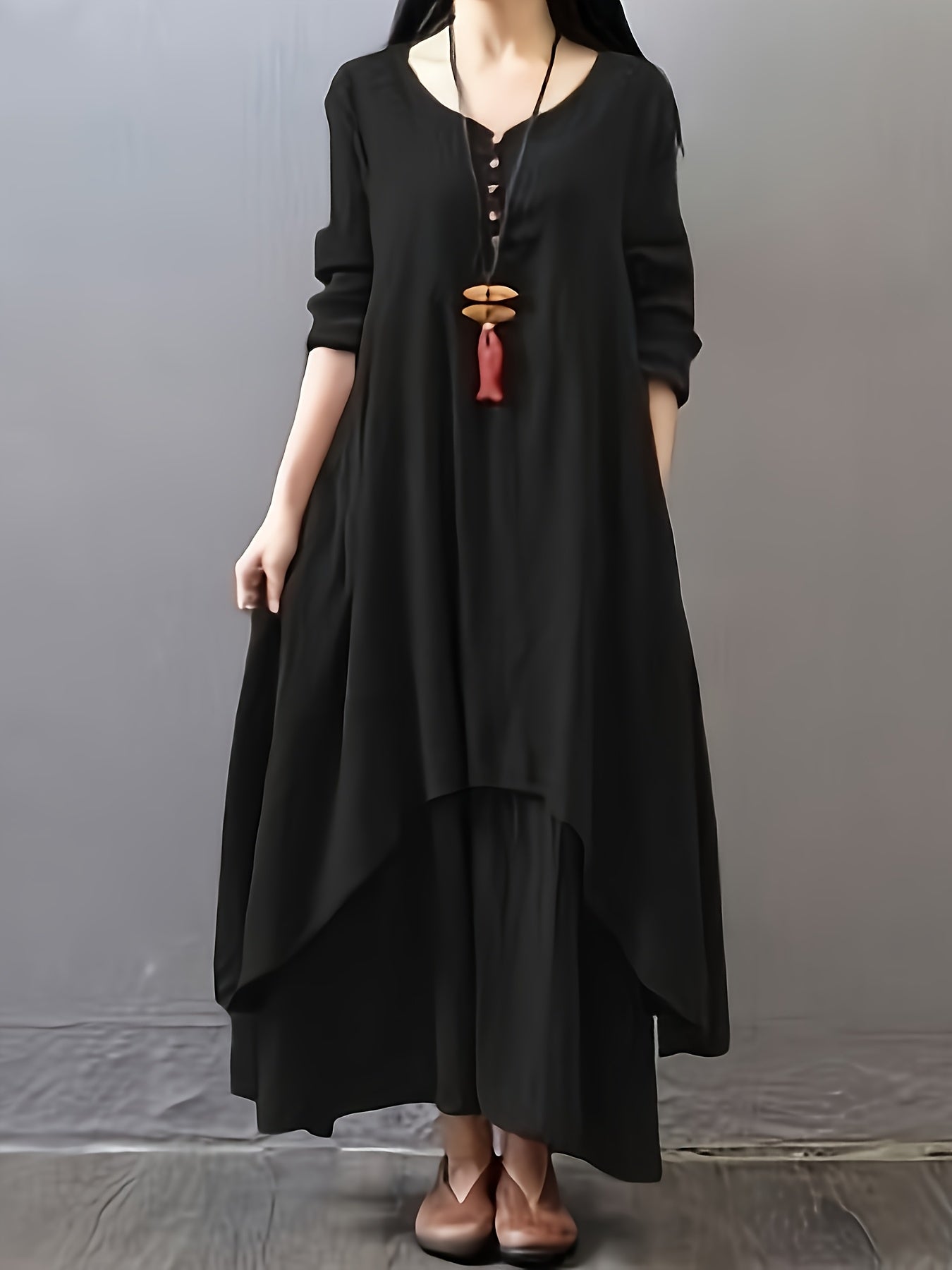 Women's Bohemian V-Neck Long Sleeve Dress