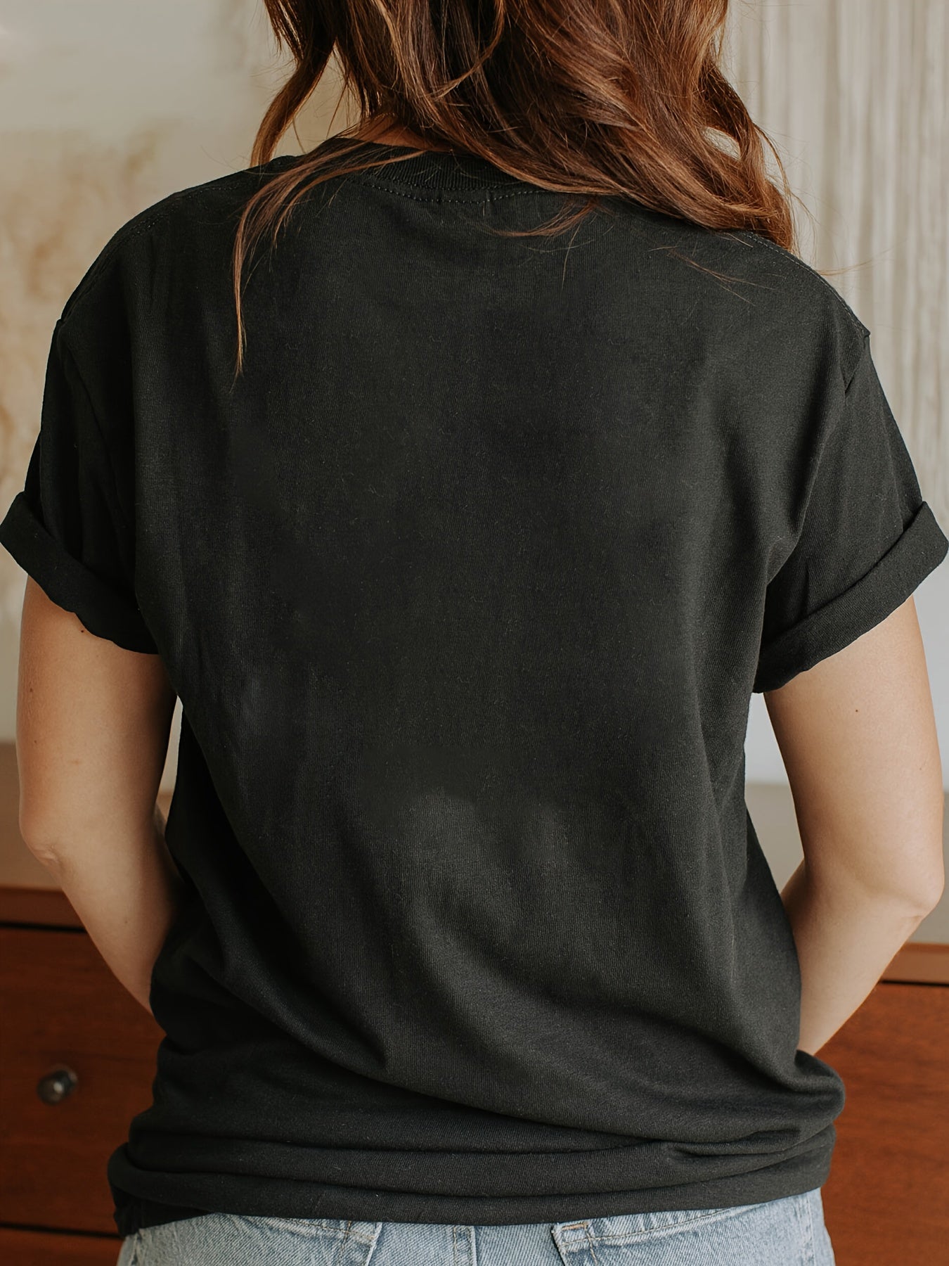 Plant Print Crew Neck T-Shirt for Women