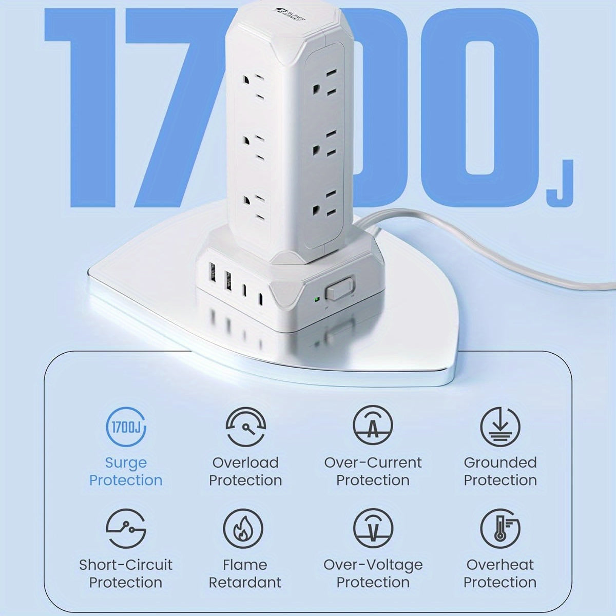 SuperDanny 12 Outlet Power Strip Tower