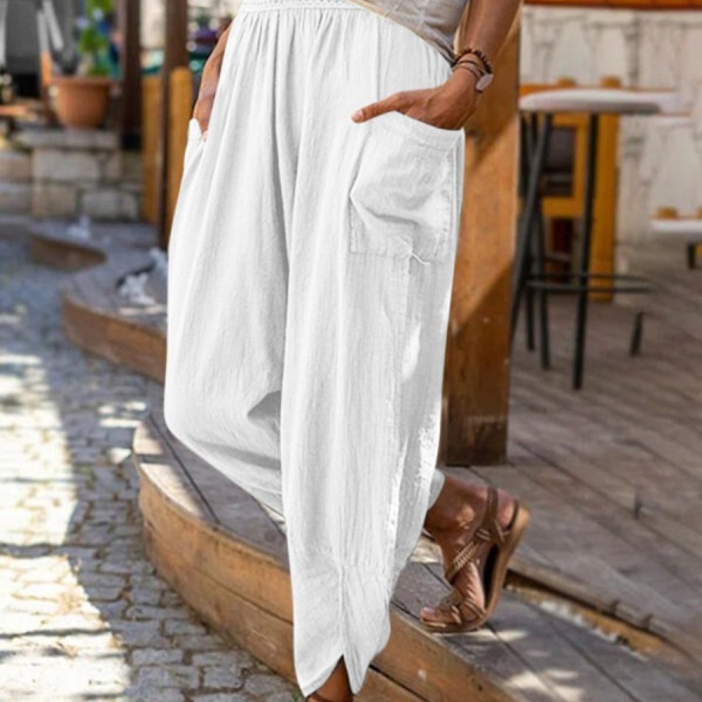 Women's Lightweight Linen Wide Leg Pants