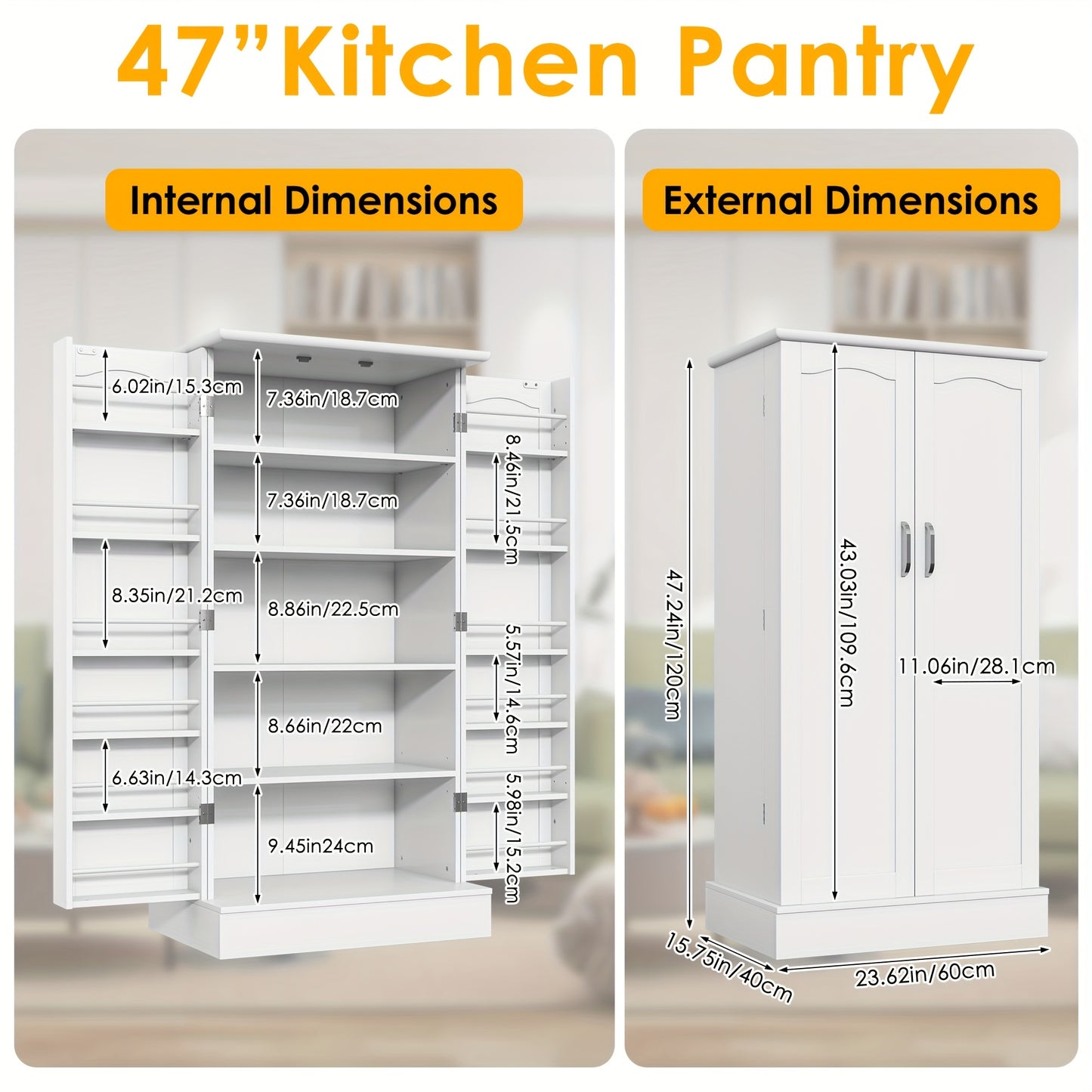 White Farmhouse Pantry Cabinet with Shelves