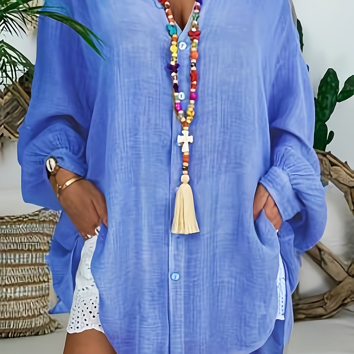 Women's Plus Size Button Front Blouse