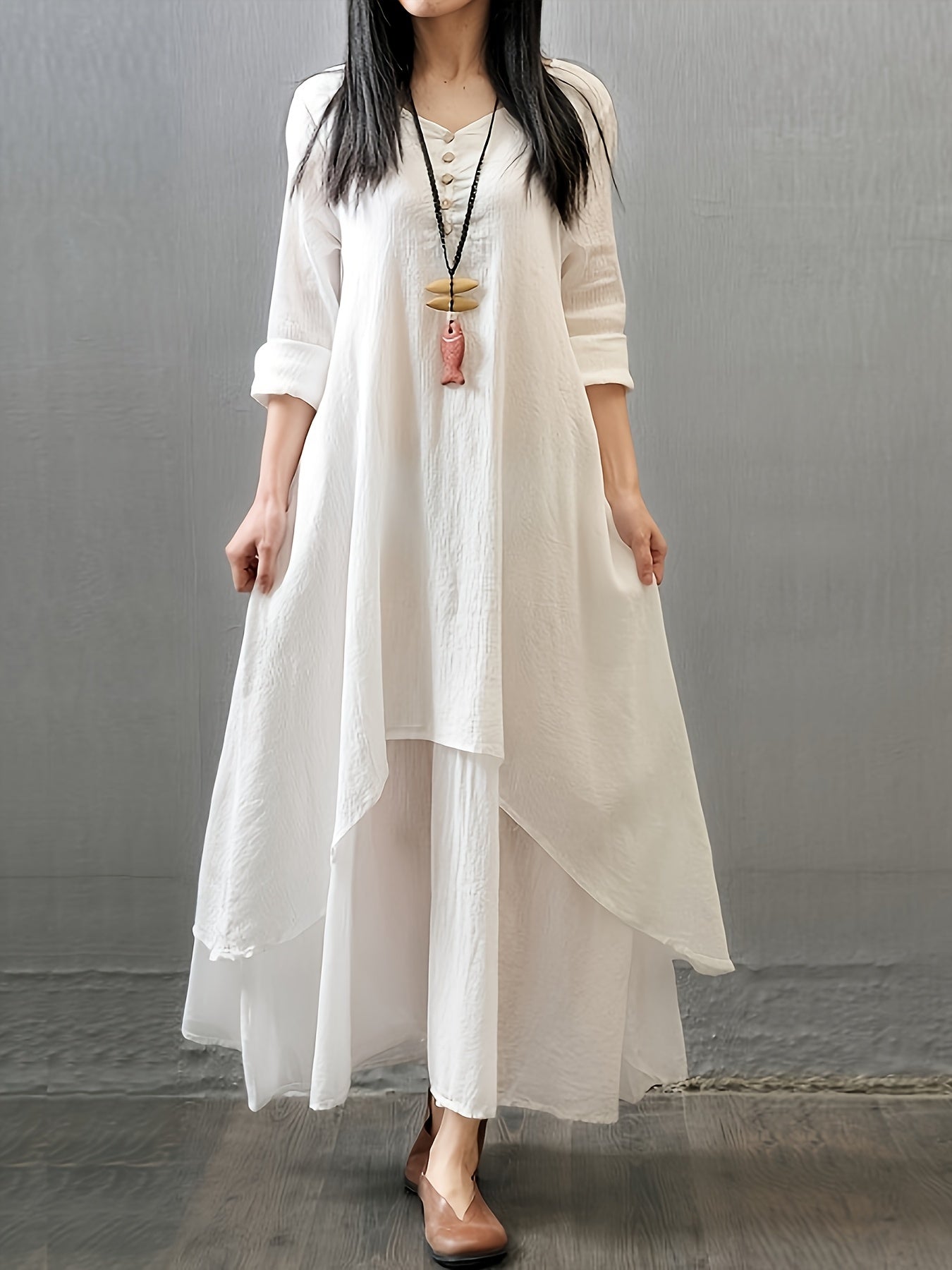 Women's Bohemian V-Neck Long Sleeve Dress