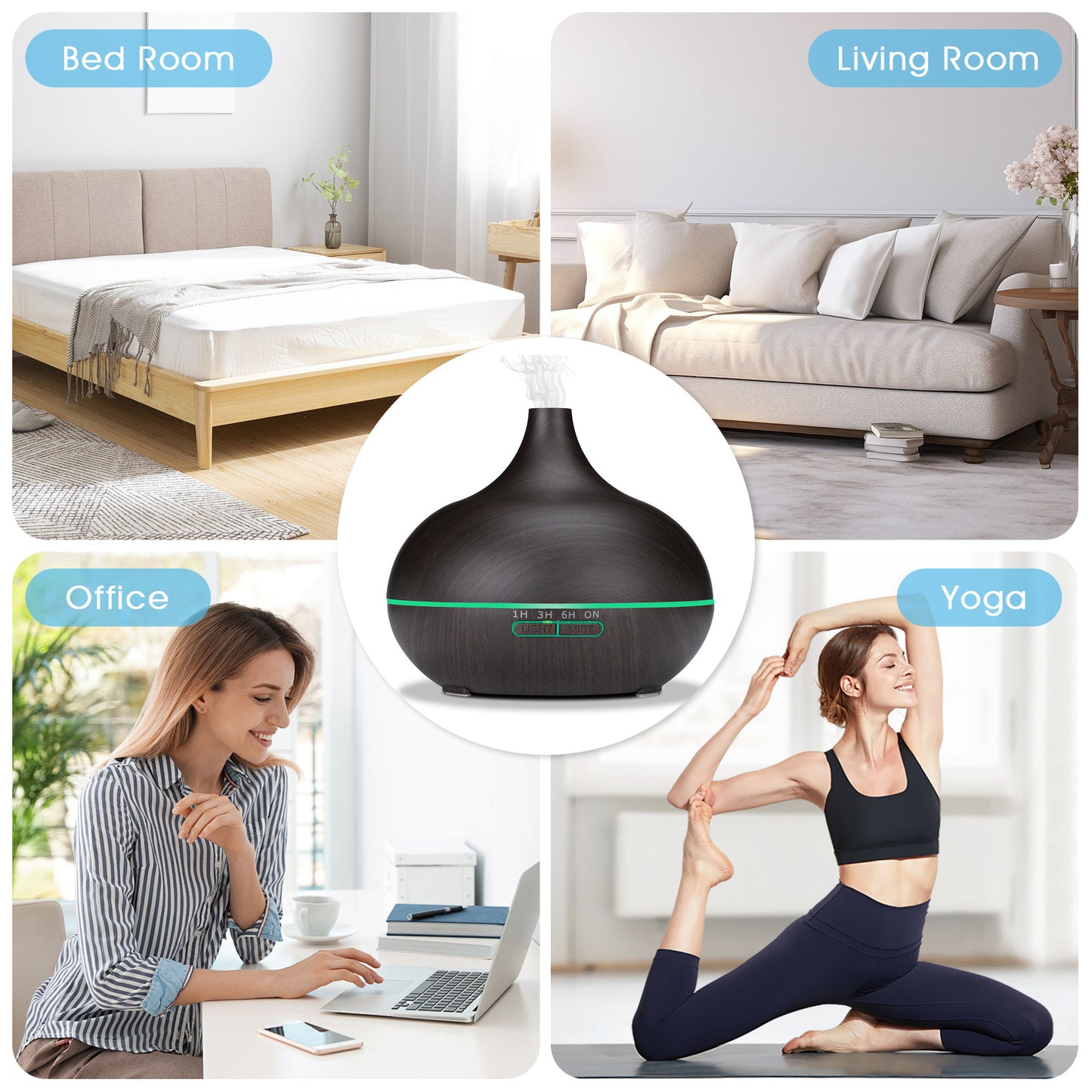 Diffuser Essential Oils for Large Room Wood Grain Cool Mist Air Humidifier Aroma Diffuser with 12 Pack Essential Oils 18.6 Ounce Essential Oil Diffuser with Remote Control Ultrasonic Oil Diffuser with Timer 7 Color Light