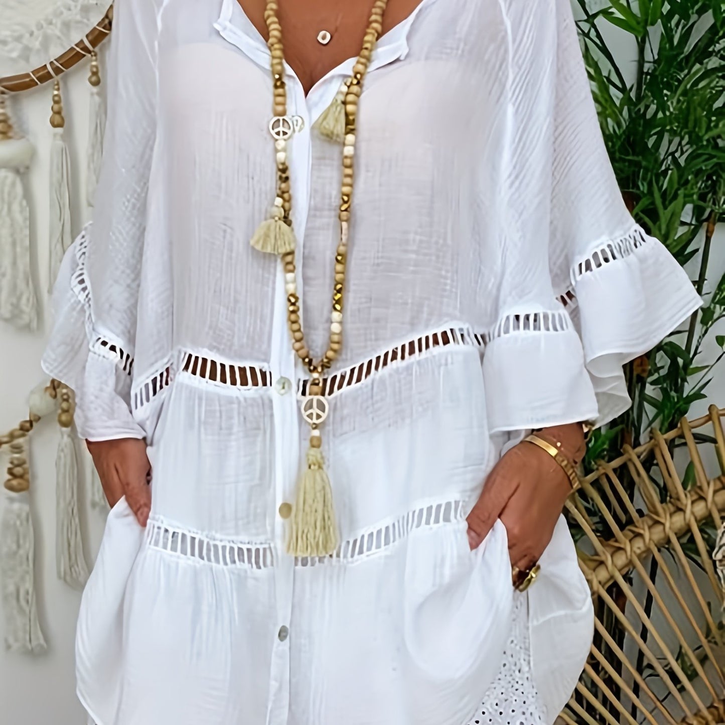 Summer Women's Boho Linen Shirt Dress