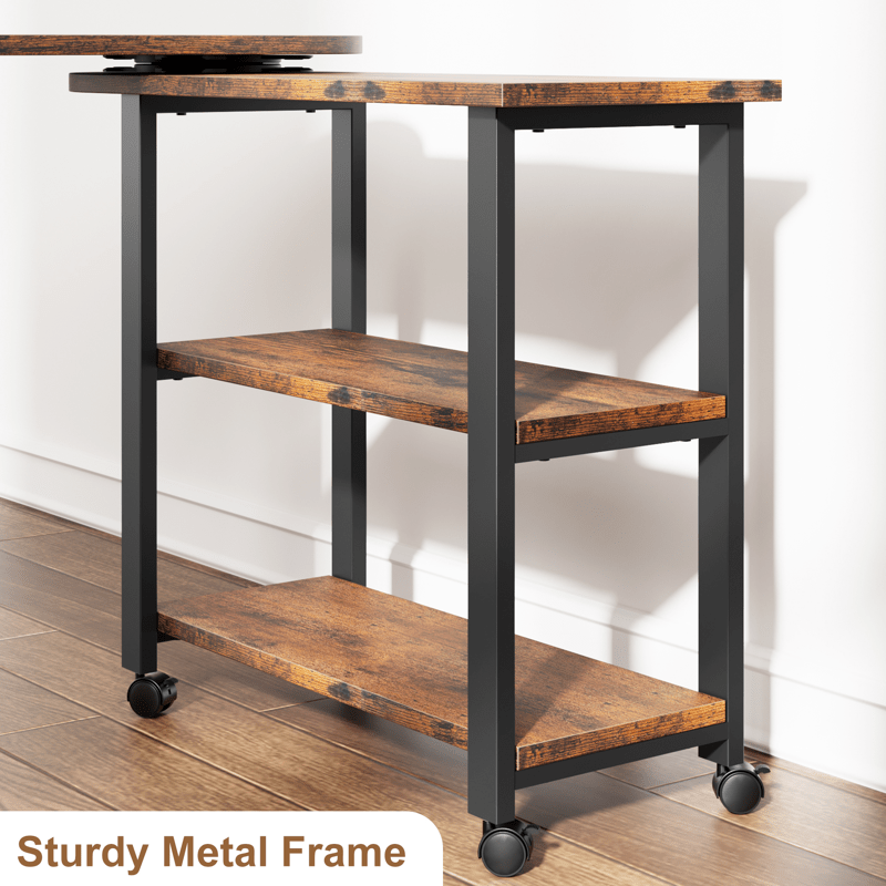 Sofa Table 360°Rotating Tabletop End Table, 2-Tier Side Table with Charging Station and Side Storage Pocket. Sturdy End Table for Living Room, Bedroom, Entry Way Study Room