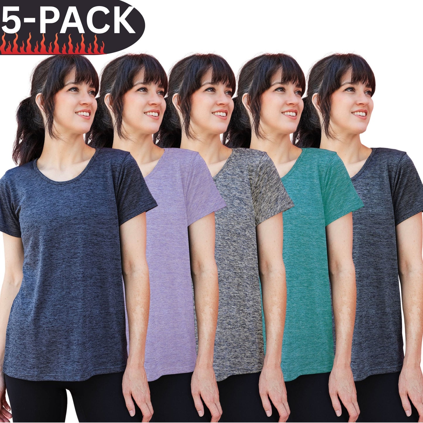 Women's Quick Dry Activewear T Shirts 5 Pack