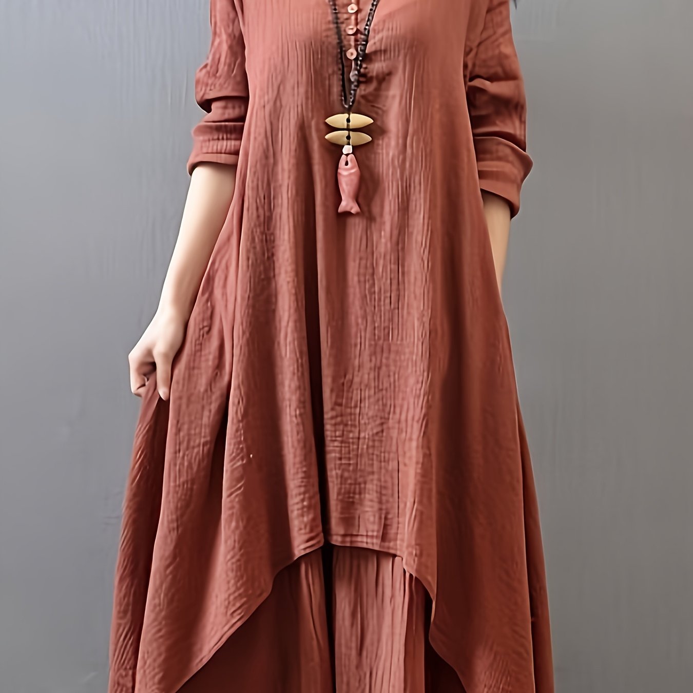 Women's Bohemian V-Neck Long Sleeve Dress