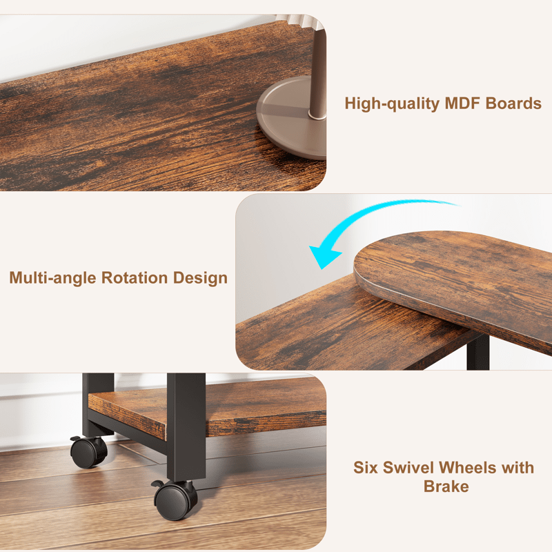 Sofa Table 360°Rotating Tabletop End Table, 2-Tier Side Table with Charging Station and Side Storage Pocket. Sturdy End Table for Living Room, Bedroom, Entry Way Study Room
