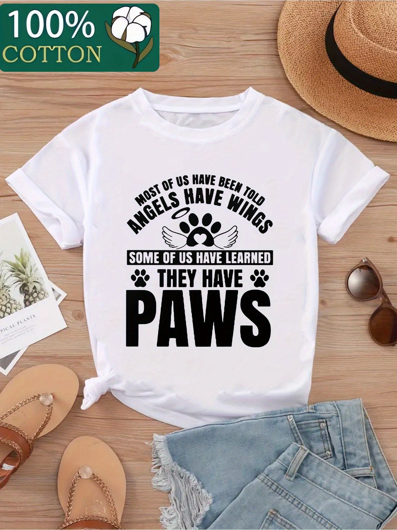 Women's Cotton Paw Print Graphic T-Shirt