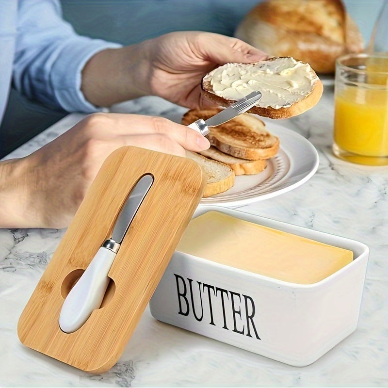 Ceramic Butter Dish With Bamboo Lid
