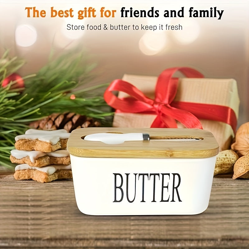 Ceramic Butter Dish With Bamboo Lid