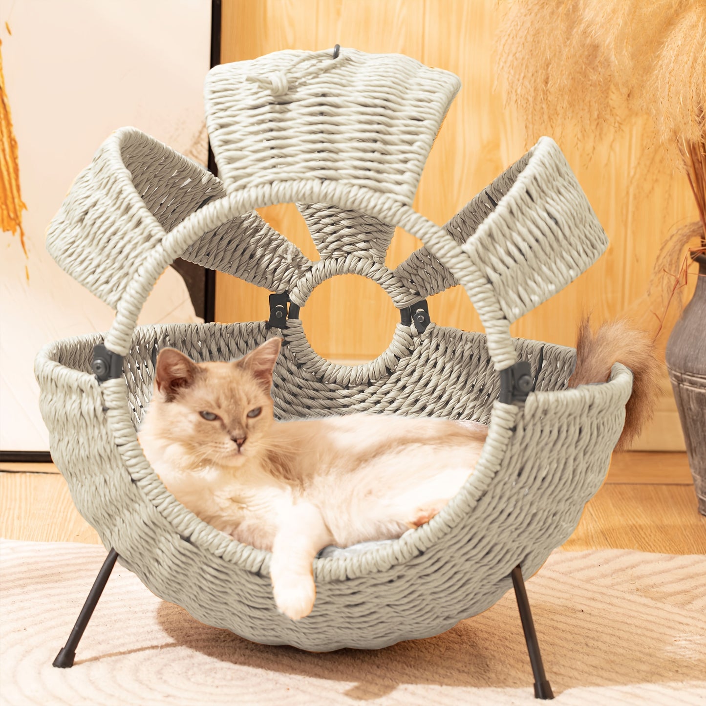 Large Rattan Cat Bed With Cushion