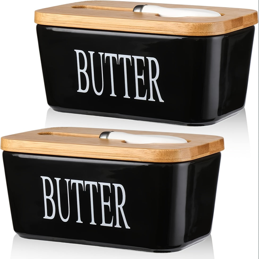 Ceramic Butter Dish With Bamboo Lid
