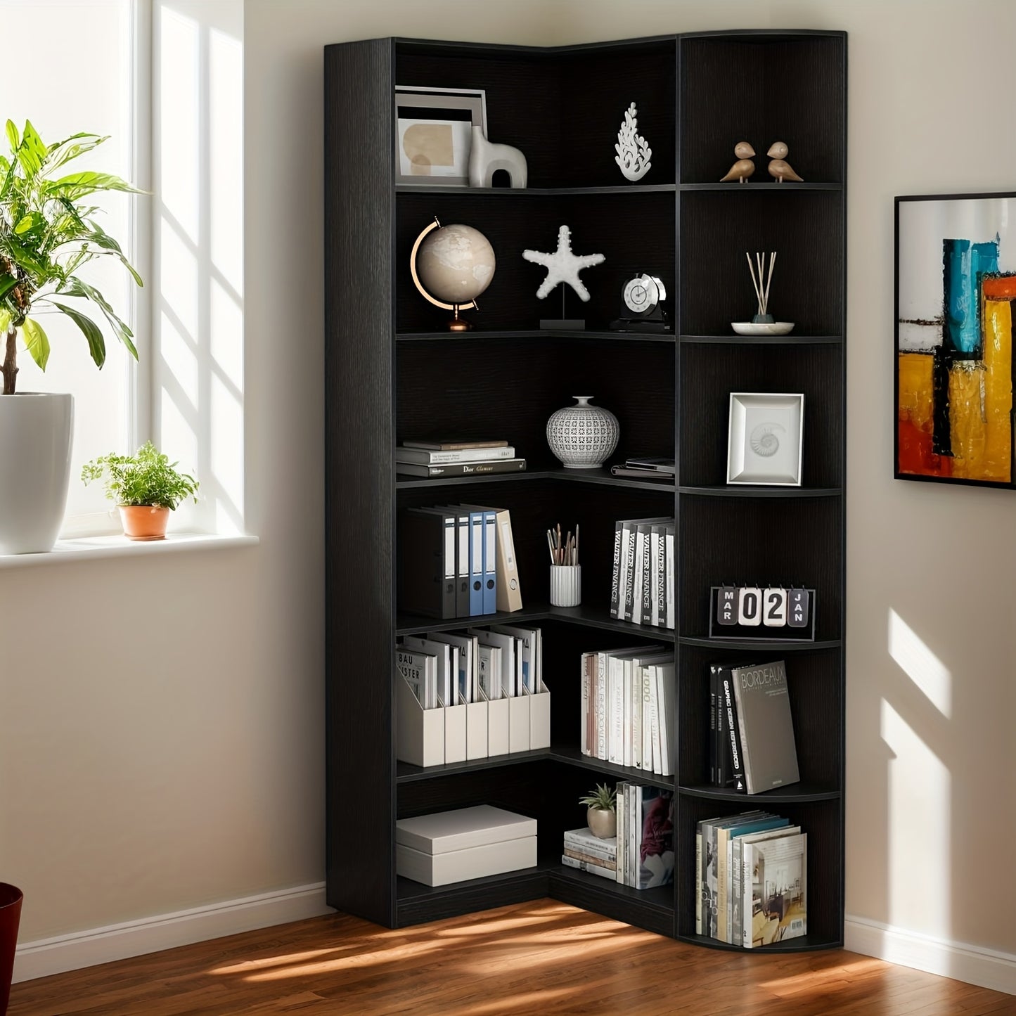 Stylish 71 Inch White Six Tier Bookshelf