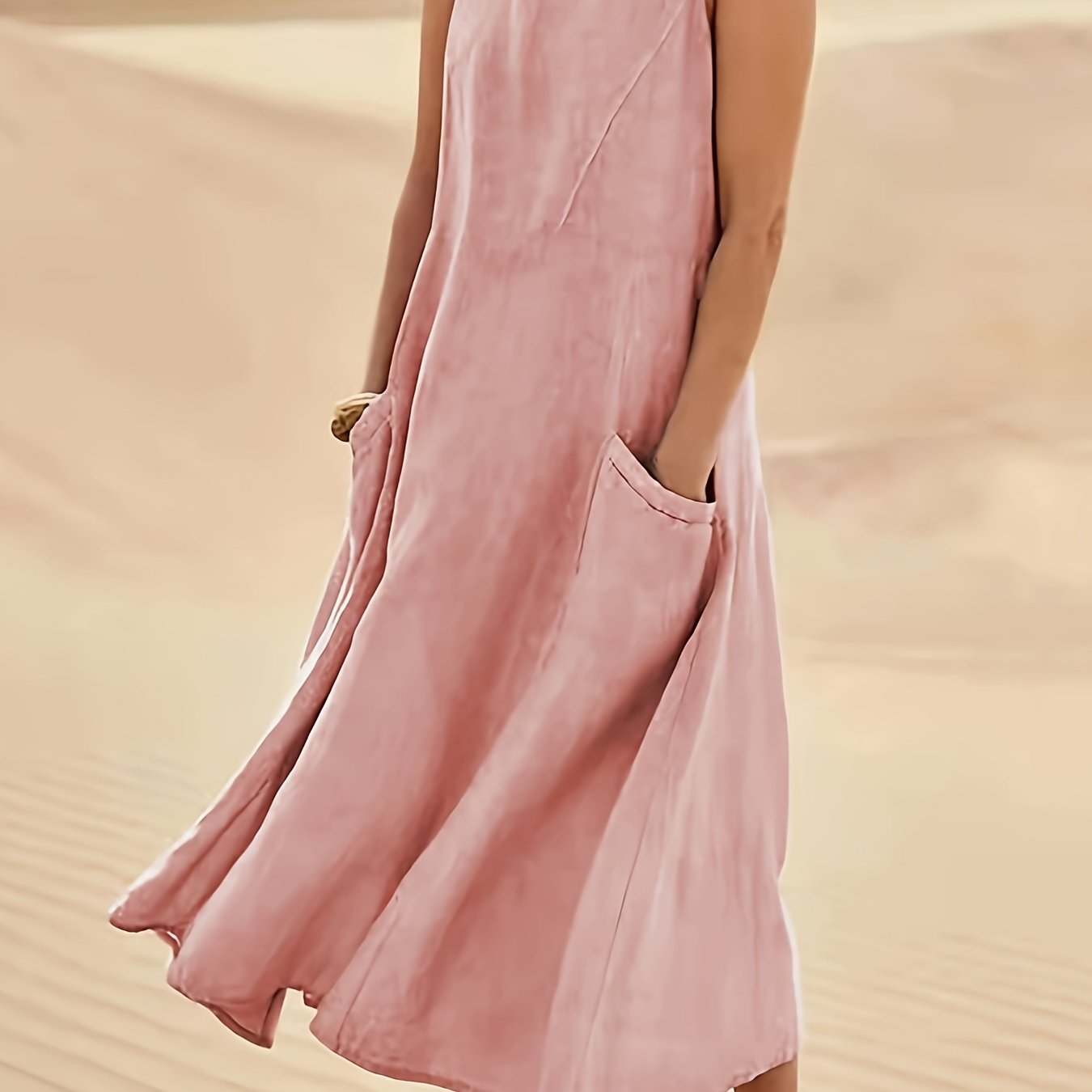 Plus Size Sleeveless Casual Round Neck Dress