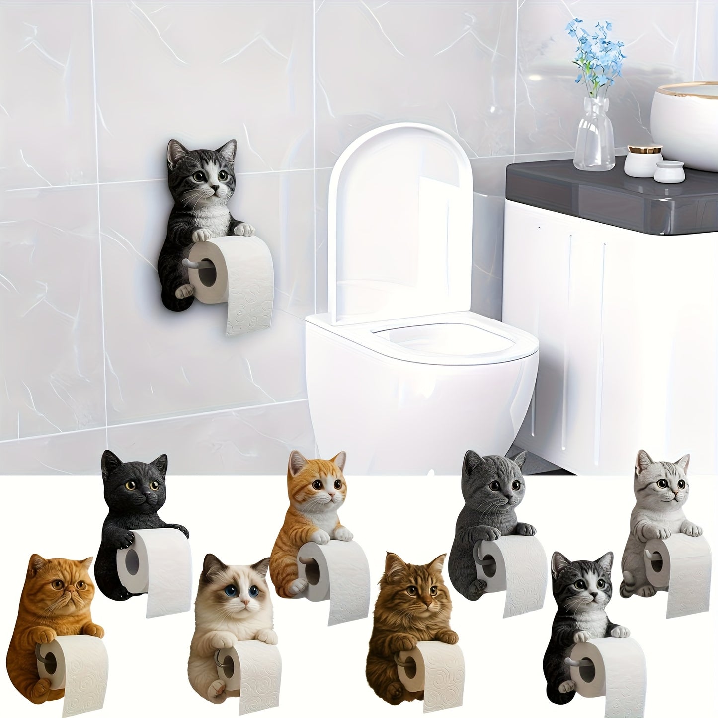 Cute Cat Toilet Paper Holder Decor