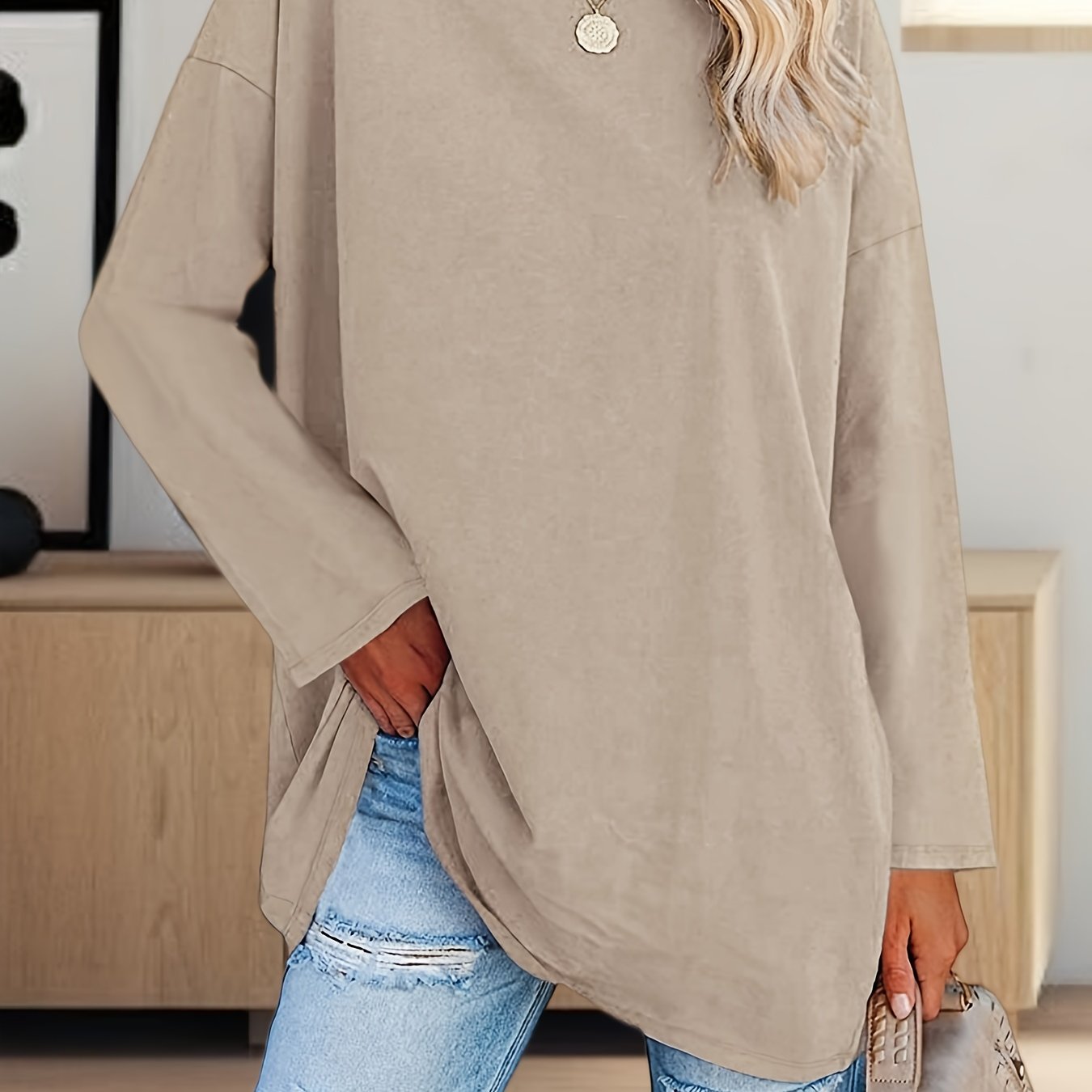 Women's Oversized Long Sleeve Tunic Tee
