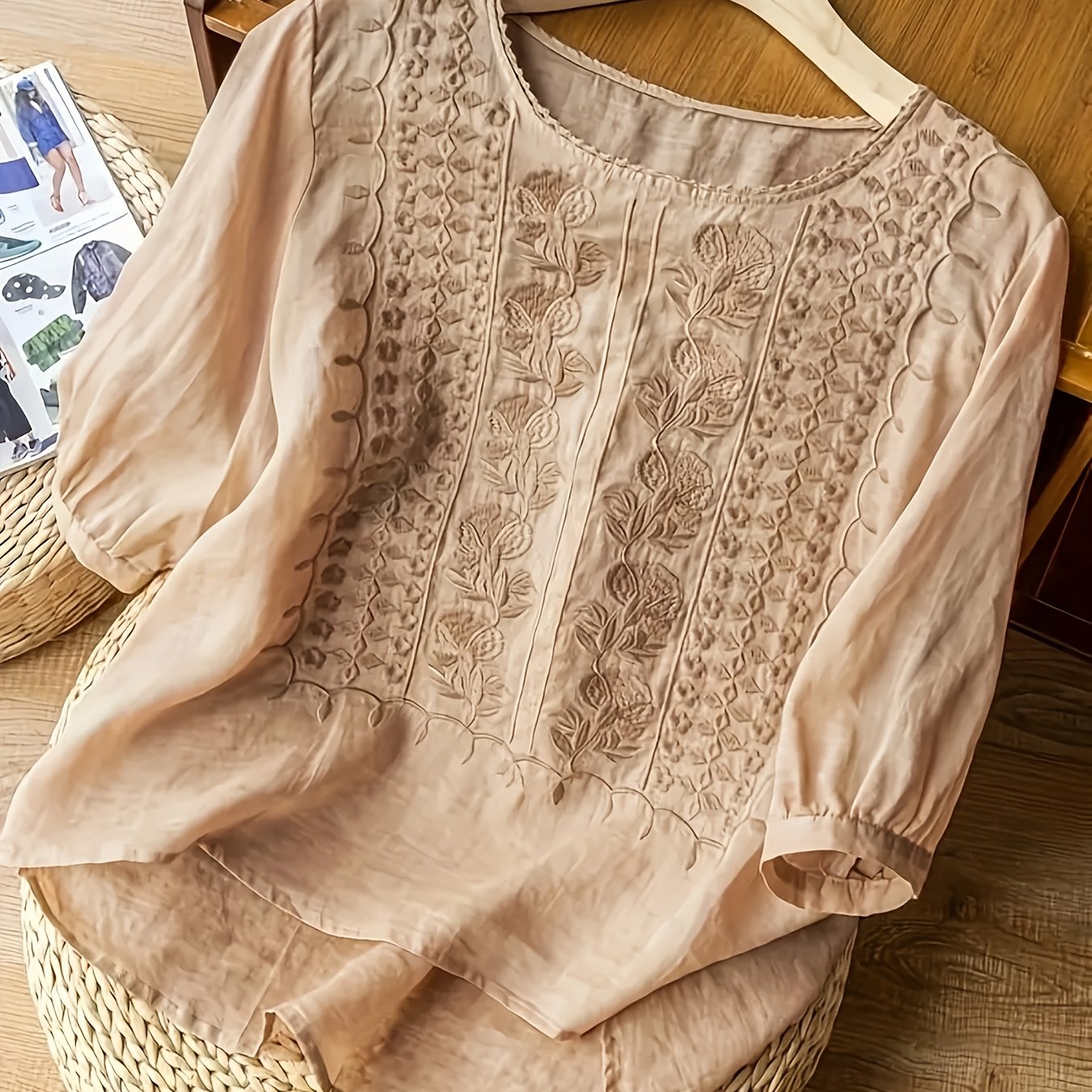 Embroidered Women's Summer T-Shirt Blouse