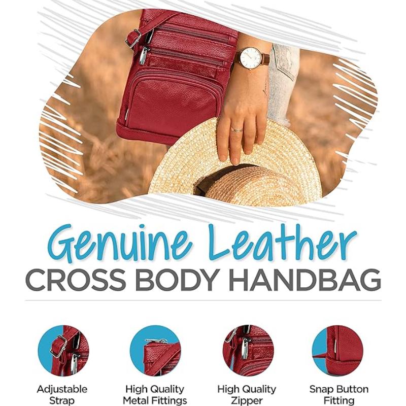 Genuine Leather Crossbody Handbag in Multiple Colors