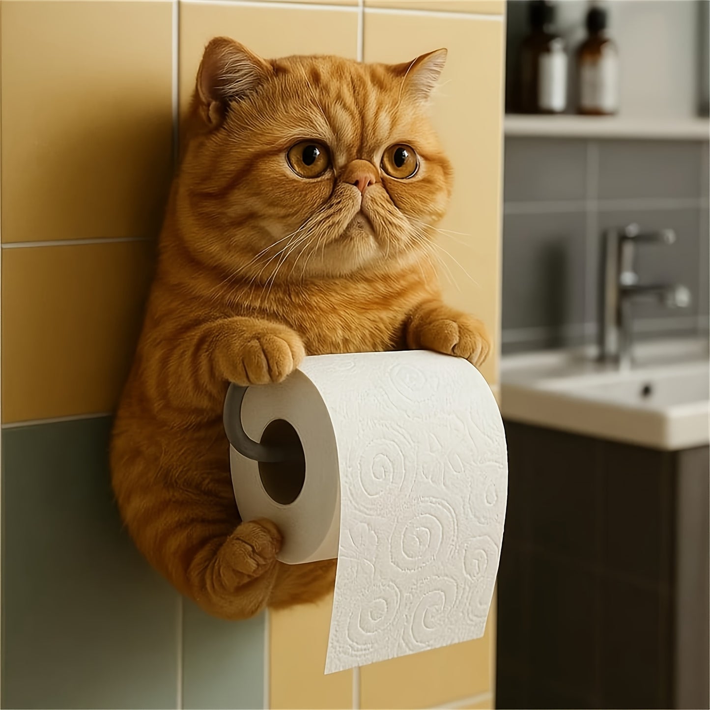 Cute Cat Toilet Paper Holder Decor