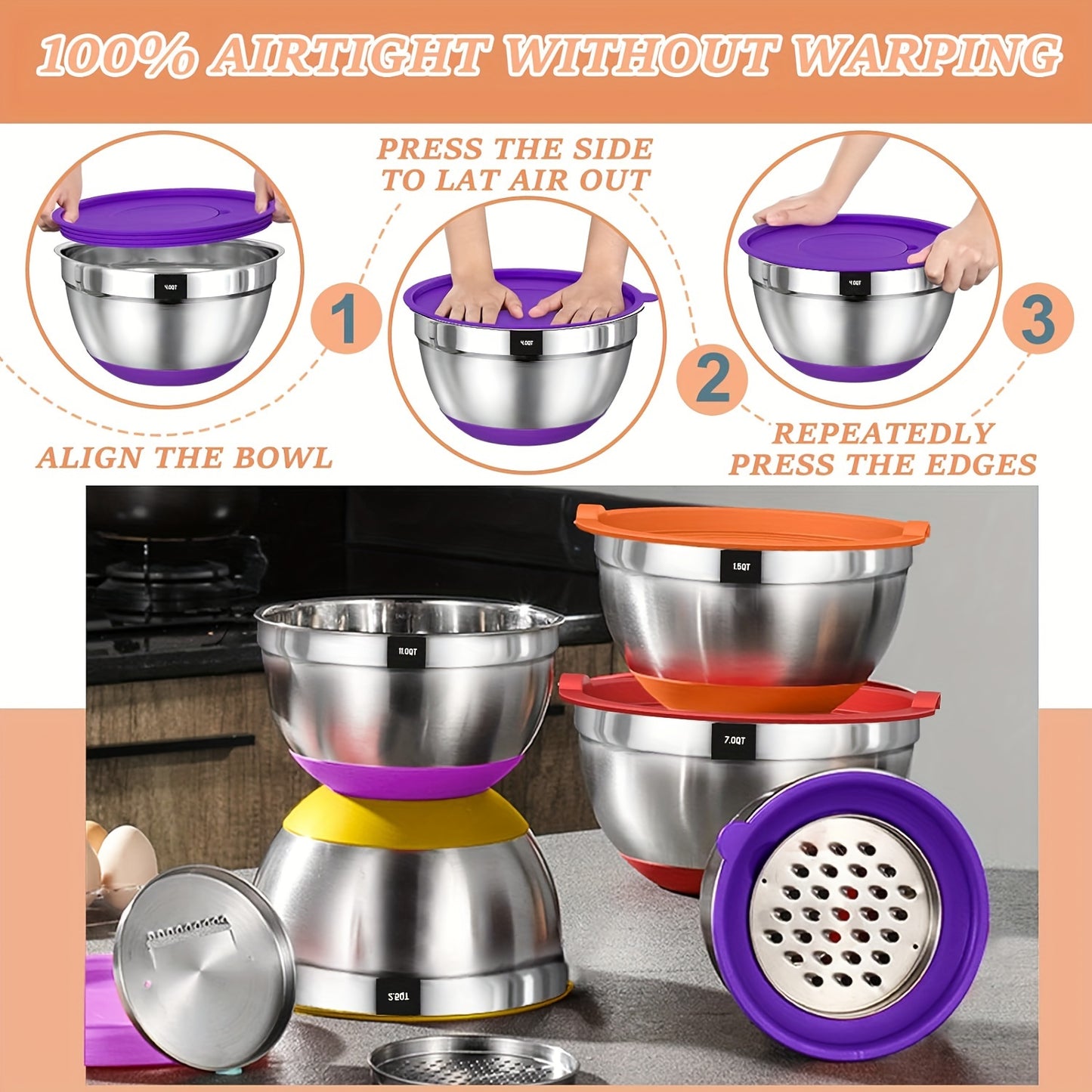 Stainless Steel Mixing Bowls Set with Lids