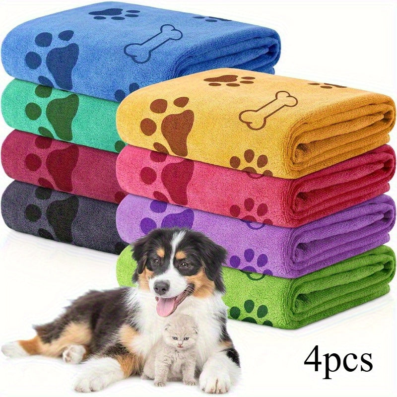 Quick-Dry Dog Towels with Colorful Paw Prints
