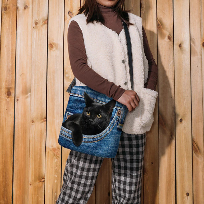 Cat Peeking Pocket Crossbody Bag