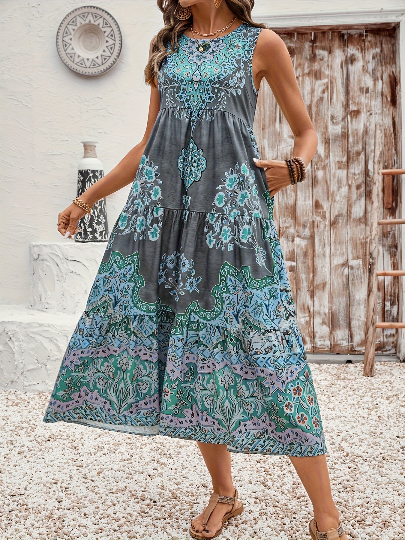 Summer Print Sleeveless Dress for Women