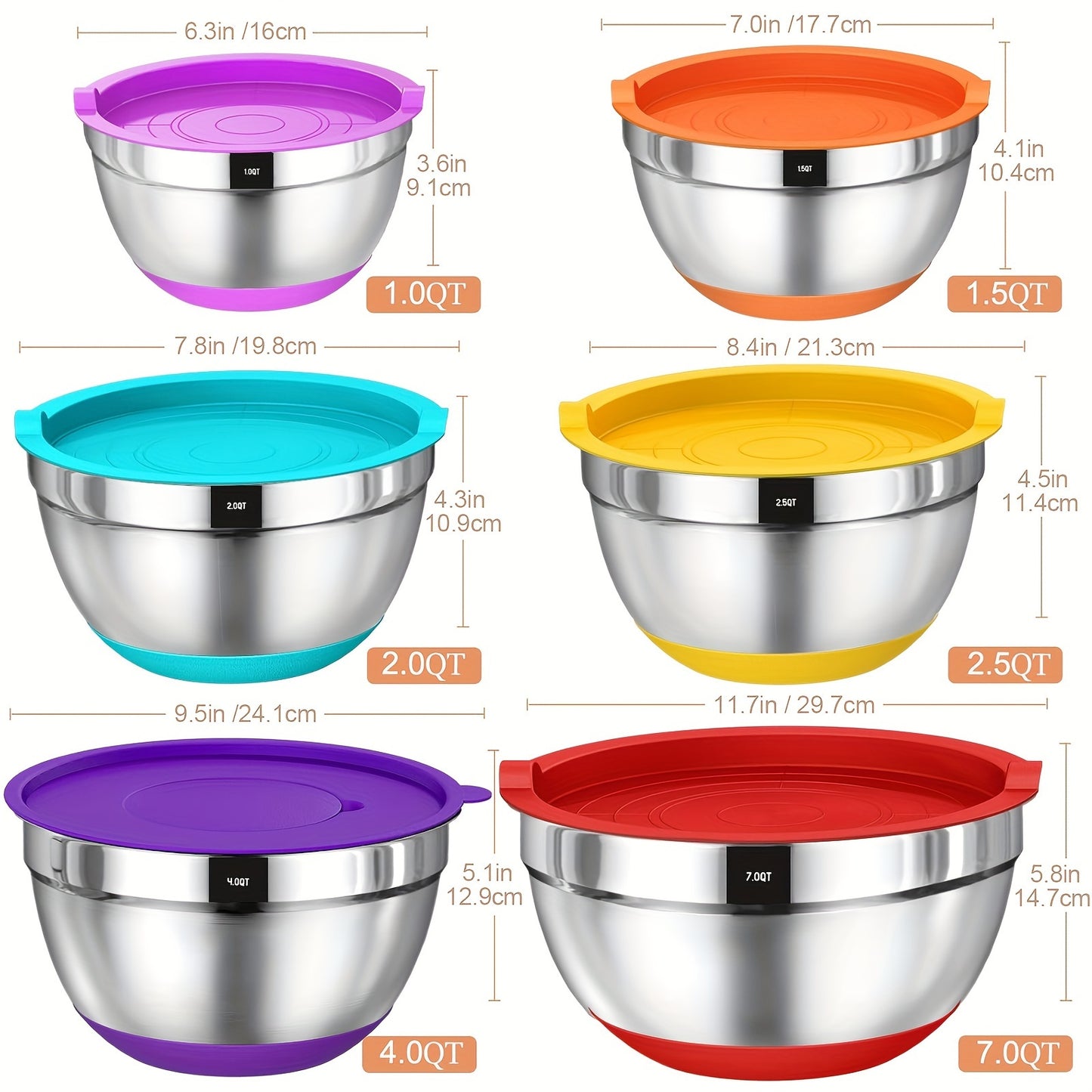 Stainless Steel Mixing Bowls Set with Lids