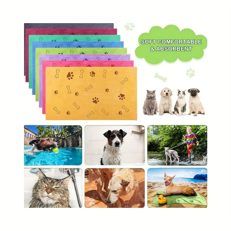 Quick-Dry Dog Towels with Colorful Paw Prints