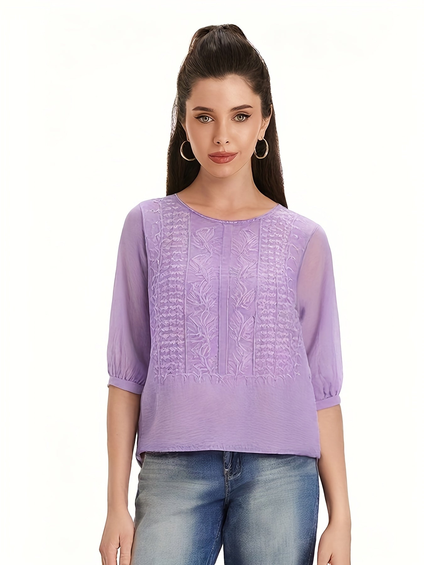 Embroidered Women's Summer T-Shirt Blouse