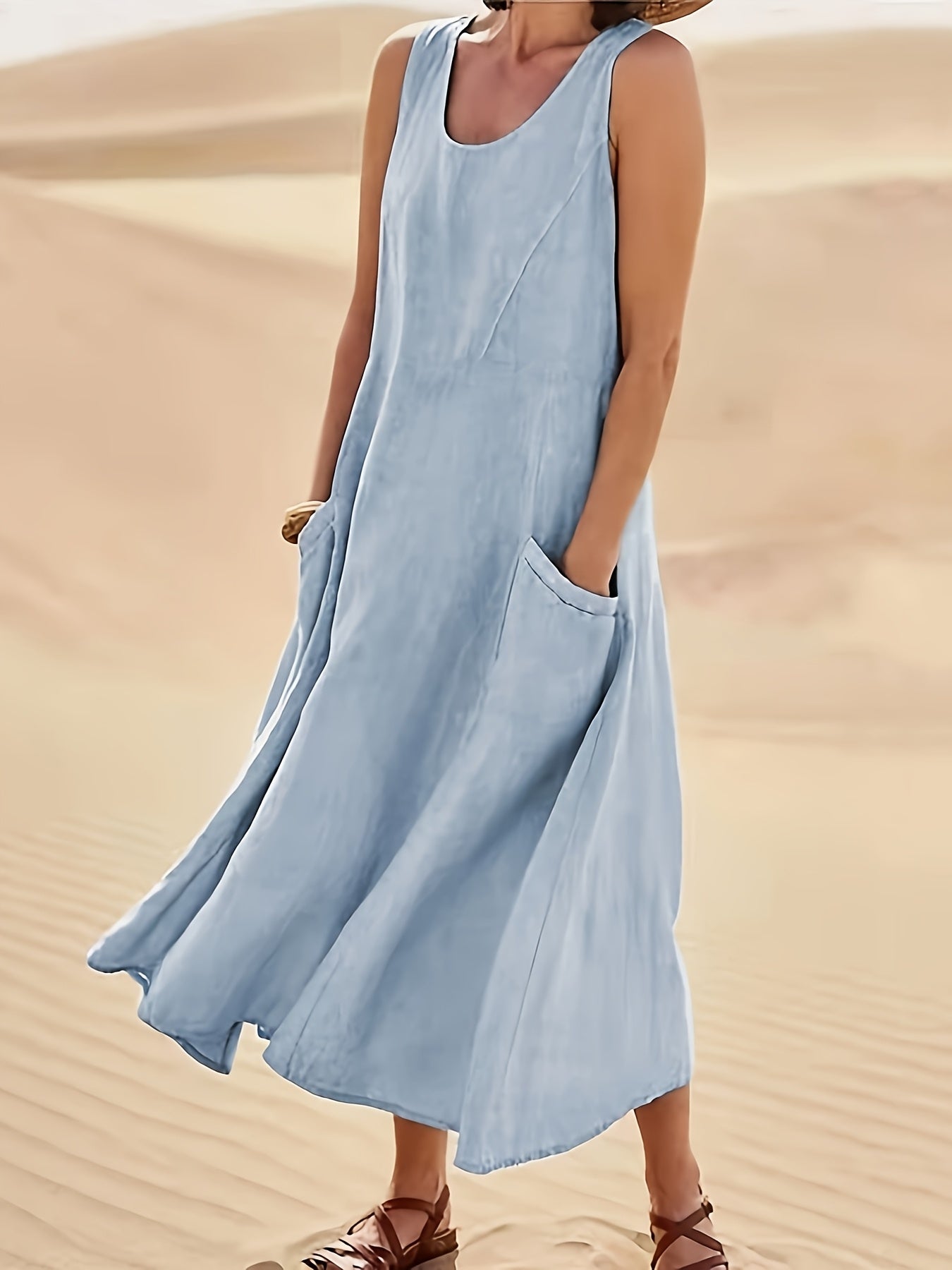Plus Size Sleeveless Casual Round Neck Dress
