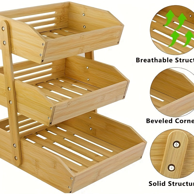 Bamboo Fruit Basket Stand for Kitchen Organization