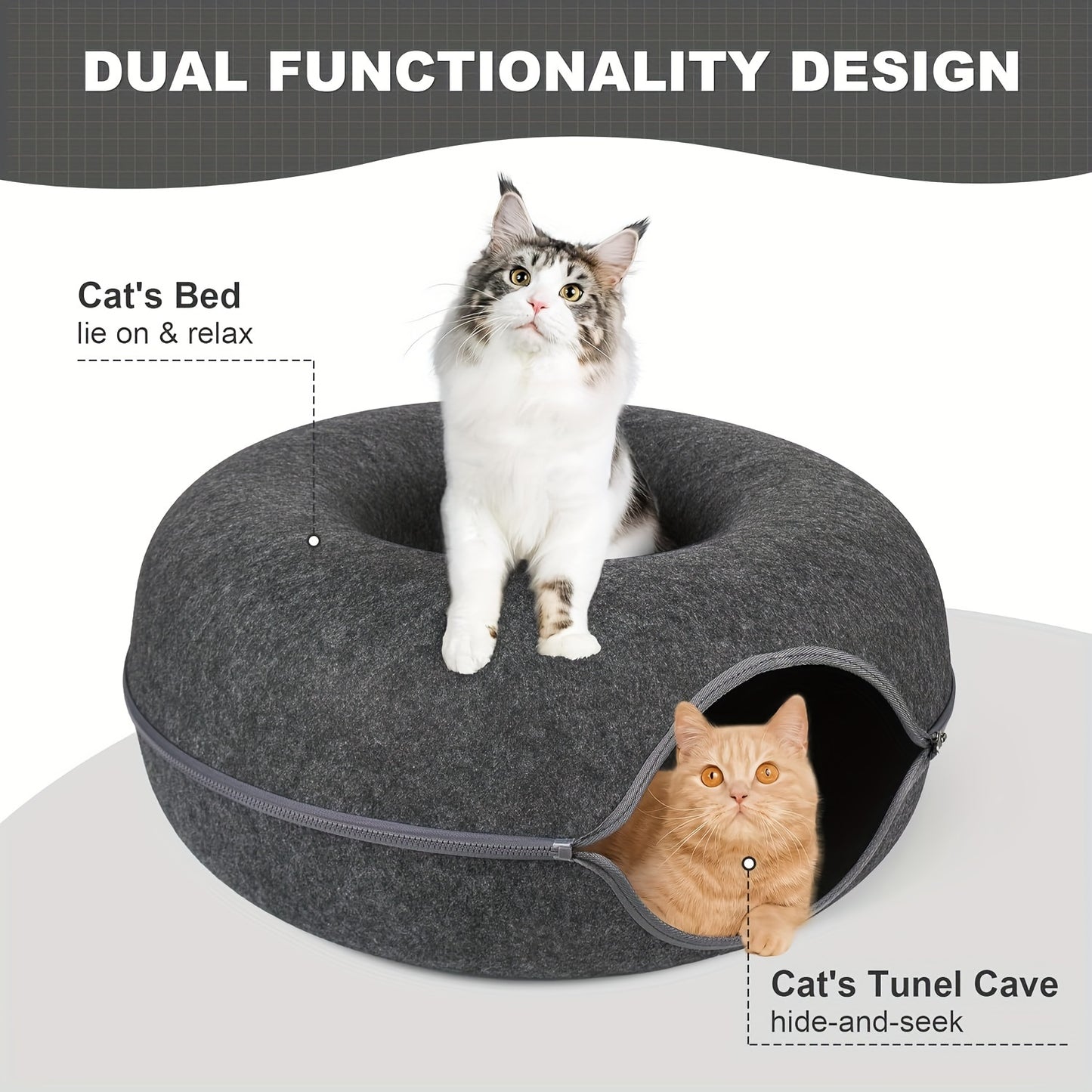 Peekaboo Cat Cave Donut Tunnel Bed