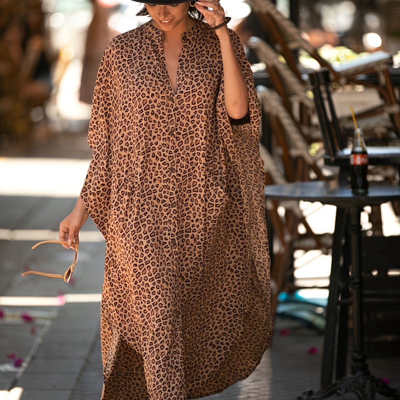 Plus Size Cheetah Kaftan Swim Cover Up