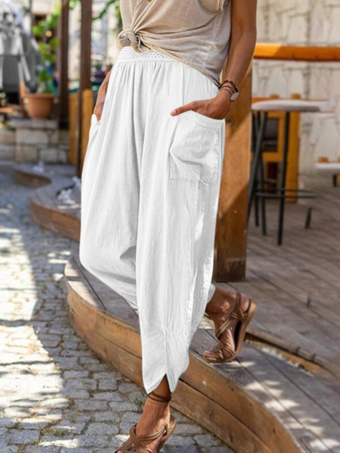 Women's Lightweight Linen Wide Leg Pants